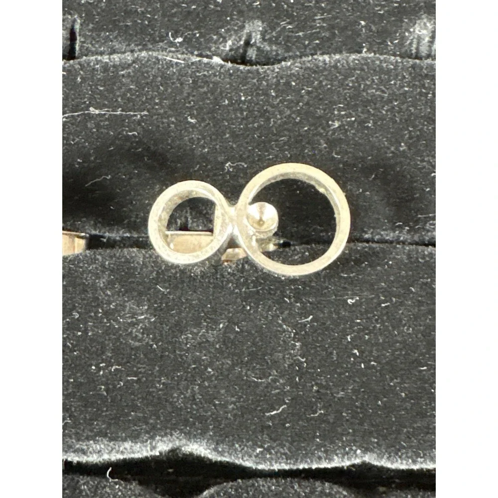 Vintage Silver Tone Interlocking Double Circle Geometric Toggle Back Cufflinks